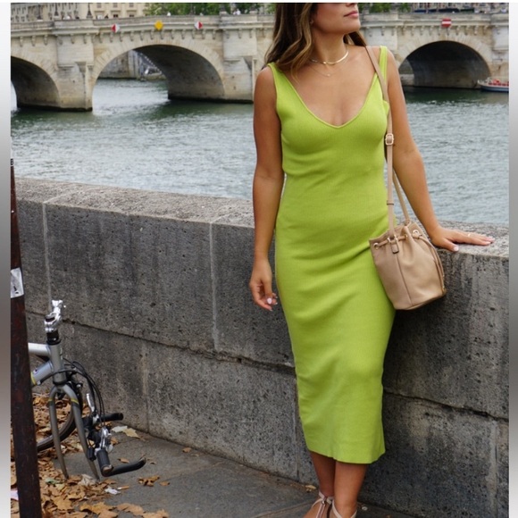 New Free People✨Daniela Low Back Midi Dress- Green - Picture 2 of 6